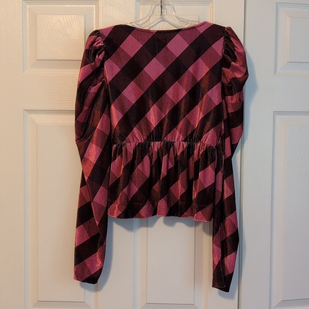 Maeve Velvet Babydoll Pink and Maroon Plaid Top NWT - Picture 4 of 4